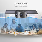 Panoramic 180° Video Camera, Immersive Video Conference Experience, both Overall and Speakers’ Close-up view, 1080P Webcam for Huddle Room and Homebased Office, Plug and Play with Micro SD Card Slot