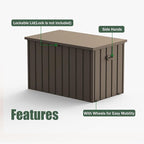 Domi Outdoor Storage Deck Box 120 Gallon, Waterproof Lockable Steel Outdoor Storage Container for Outside Cushions, Garden Tools and Pools Equipment, (Brown)