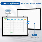 WALGLASS Dry Erase Calendar Whiteboard for Wall, 24" x 18" Double-Sided Monthly Calendar White Board with Black Aluminum Frame, Hanging or Wall Mount Dry Erase Whiteboard for Home, Office, School