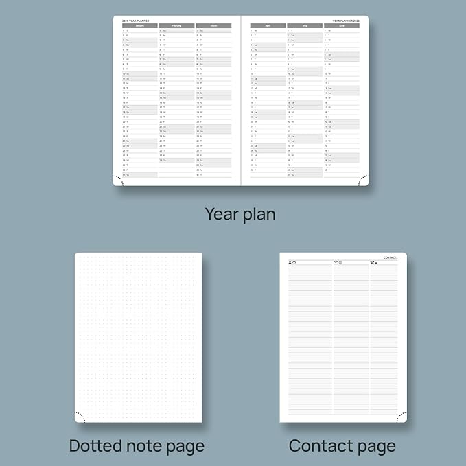 POPRUN Planner 2025-2026 (Medium 6.75''x 8.75''), Horizontal Weekly Notebook Jul.2025 - Jun.2026, Academic Appointment Book with Monthly Tabs, Leather Hardcover, Inner Pocket, 100 GSM - Pacific Green