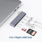 Fidioto USB A Hub, Networking Hubs Right Model 5-in-1 Adapter with 1 USB3.0 &2 USB2.0 & Micro SD/TF Card Reader, Compatible for Laptop MacBook, Chromebook, Dell, HP, Samsung, Keyboard, Mouse Etc.