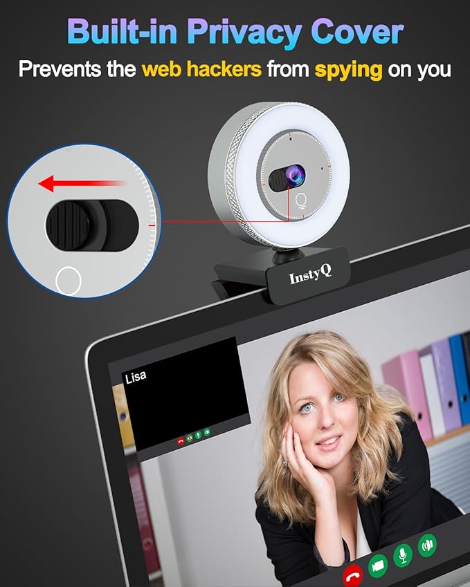 Webcam with Microphone, 2K Web Cam for PC/Desktop Computer/Laptop/MAC, Privacy Cover & Light, USB Plug and Play, Streaming Camera for Zoom/Skype/Teams/Video Calling/Studying and Conference