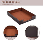 PU Leather 1-Layer Stackable Office File Document Tray Case Rack Paper Letter Tray Desk File Document Organizer Holder (Coffee)