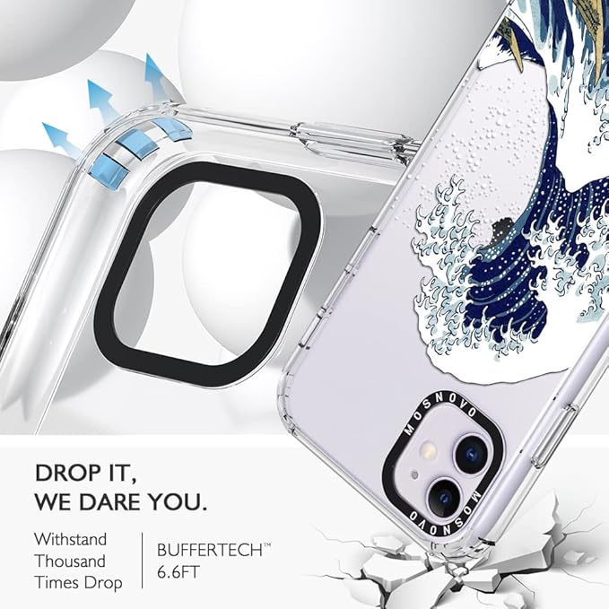 MOSNOVO Case for iPhone 11, [Buffertech 6.6ft Military-Grade Drop Protection] [Anti Peel Off Tech] Clear TPU Bumper Phone Case Cover Design - Great Wave