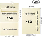 Wishop 50 Pack Self-Adhesive Envelopes with Fold Cards for Wedding Invitations, Greeting Cards, Baby Shower, Letter Mailing (Cream Color, 5x7)