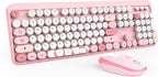 Wireless Keyboard,KOOTOP Cute Colorful 104 Keys Typewriter Retro Round Keycaps Keyboard for PC Laptop,Desktop,Windows, Home and Office Keyboards (Pink)