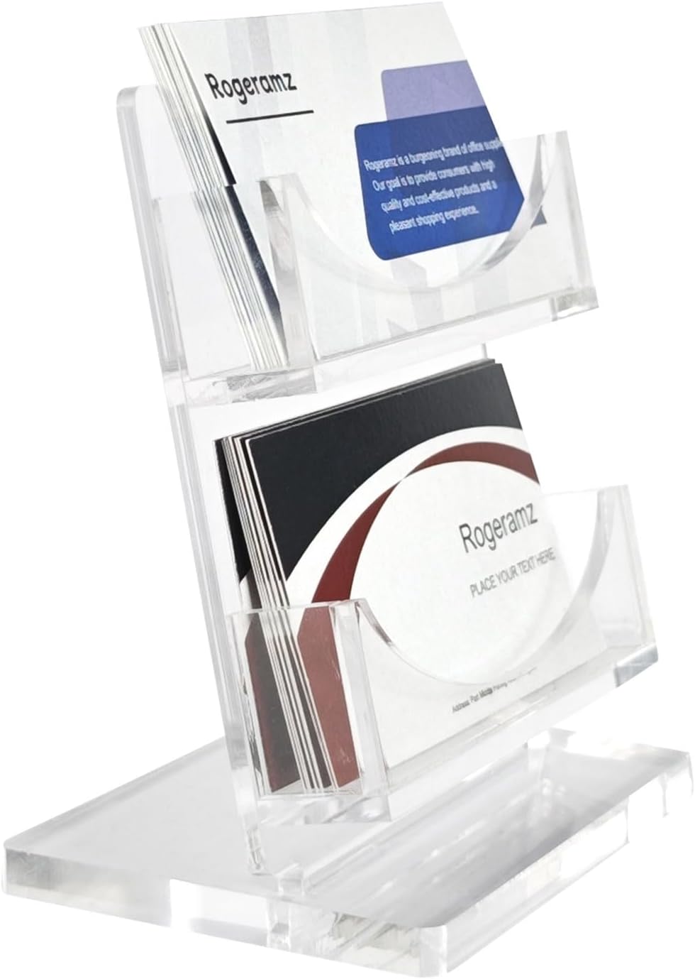 Acrylic Business Card Holder 2-Tier for Desk - Office & Exhibition Clear Business Card Display Stand, Business Card Organizer with 2 Slots, Holds Up to 130 Cards