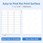 3000 30 Per Sheet Self Adhesive 1" x 2-5/8" Address Shipping Labels for Laser & Inkjet Printers, 100 Sheets, 30 Per Labels Per Page