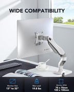 HUANUO Single Monitor Mount, 13 to 32 Inch Gas Spring Monitor Arm, Adjustable Stand, Vesa Mount with Clamp and Grommet Base - Fits 4.4 to 19.8lbs LCD Computer Monitors