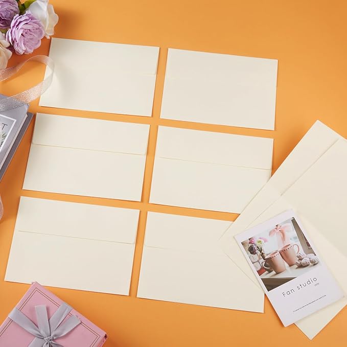Wishop 50 Pack Self-Adhesive Envelopes with Fold Cards for Wedding Invitations, Greeting Cards, Baby Shower, Letter Mailing (Cream Color, 5x7)