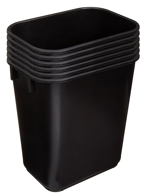 Amazon Basics Small Trash Can, Rectangular Commercial Office Wastebasket, 3 Gallon (Pack Of 6), Black (Previously AmazonCommercial brand)