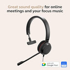 Jabra Evolve 30 II Wired Single-Ear Headset with Mic for Work - 3.5mm Jack, USB-A/USB-C Connectivity, Computer Headset with Noise-Cancelling Microphone, Works with Online Meeting Platforms - Black