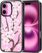 MOSNOVO Case for iPhone 16, [10ft 4X Military-Grade Drop Protection] Durable & Shockproof Phone Case Cover Design for iPhone 16 - Cherry Blossom - Clear Black