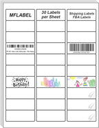 MFLABEL1 x2-5/8Address Mailing Labels, 30-UP White Shipping Label for Inkjet or Laser Printer, 1500 Sticker Label (50 Sheets), 30 Labels per Sheet