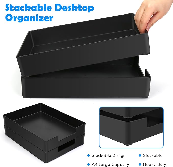 Letter-Size Tray, Desk Drawer Organizer, A4 Plastic Paper Tray, Multi-use Large Storage Basket for Office Home Supplies,13 x 9.6 inch