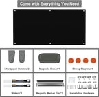 Large Black Glass Dry Erase Board, 96 x 48 Inches Magnetic Glass whiteboard,8' x 4' Frameless Blackboard for Office, Home, School
