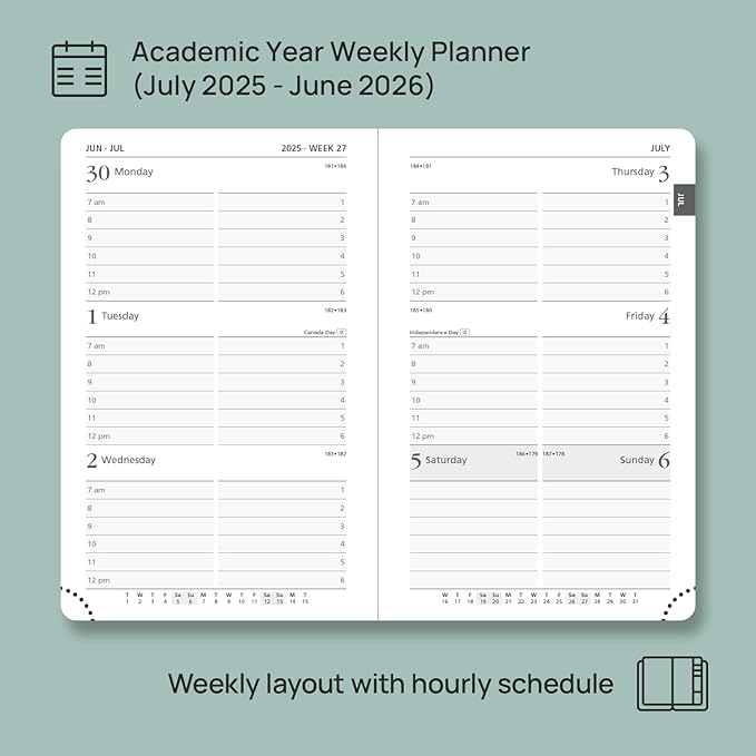 POPRUN Pocket Planner 2025-2026, (Purse Size 4''x 6.25'' Hard Cover) Academic Year Calendar Daily Weekly and Monthly (July 25-June 26) with Hourly Time Slots, 100 GSM Paper - Light Pink