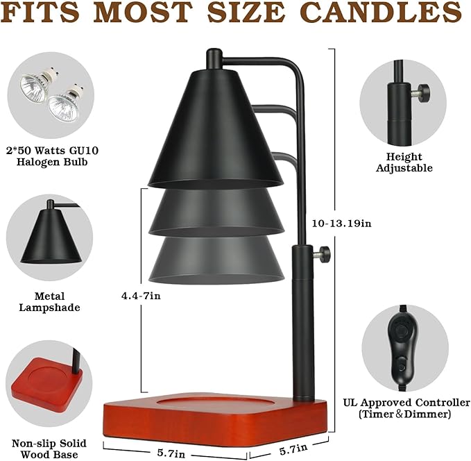 Modern Candle Warmer Lamp with Timer, Black Candle Lamp Warmer for Jar Candles, Birthday Gifts for Women Mom Her, Adjustable Metal Candle Lamp Dimmable, Mom Women Gifts Ideas, Home Decor for Bedroom