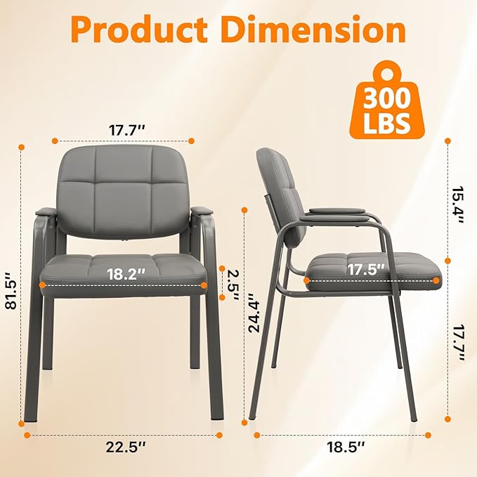 CLATINA Waiting Room Guest Chair with Bonded Leather Padded Arm Rest for Office Reception and Conference Desk(Grey 8 Pack)