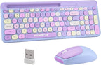 FOPETT Wireless Keyboard and Mouse Combo, 100 Keys Full-Sized 2.4 GHz Round Keycap Colorful Keyboards, USB Receiver Plug and Play, for Windows, Mac, PC, Laptop, Desktop (Purplecolorful)
