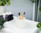 Square Ceramics Desk Pencil Holder With Metal Frame, Suitable for Offices and Homes(Off White)