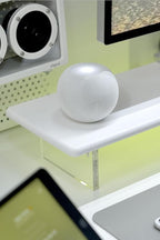 Bamboo Monitor Stand Riser with Acrylic Legs for Desk,31.5 Inches Desktop Shelf Supports for PC Computer Monitor, Laptops, Printer, Speakers (White)