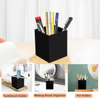 2 Pack Acrylic Pen Pencil Holder, Black Makeup Brush Holder Cup Storage Office Desktop Desk Table Stationery Organizer
