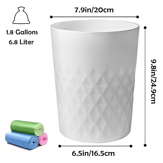 YGJT Small Trash Can, 3 Pack 1.8 Gallons Bathroom Trash Can, Slim Waste Basket, Round Garbage Can, Plastic Trash Bin for Kitchen, Dorm, Bedroom, Office, Living Room, Study, Compact Spaces