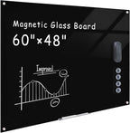 Magnetic Glass Whiteboard，60"x48" Wall Mounted Frameless Dry Erase Board for Office, Home & School Black