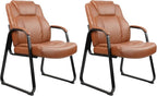 CLATINA Big & Tall 500 lb. Guest Chair, PU Leather Office Reception Chairs with Sled Base, Desk Chair No Wheels for Waiting Room Conference Lobby Computer Living Room, Brown, 2 Pack