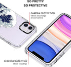 MOSNOVO Case for iPhone 11, [Buffertech 6.6ft Military-Grade Drop Protection] [Anti Peel Off Tech] Clear TPU Bumper Phone Case Cover Design - Great Wave