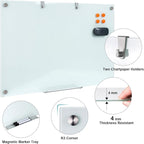 Glass Dry Erase Board, 36 x 24 Inches Magnetic Glass Whiteboard for Wall, 3' x 2' Frameless Board for Office, Home, School