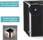 HIIMIEI Acrylic Rotating Pen Holder for Desk, Pencil Holder Picture Frame Holds 4 Family Photos of 4"x4", Desk Pen holder Organizer for Office, Classroom, Home, Kids (Black)