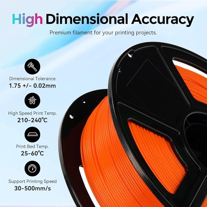 FLASHFORGE Rapid PLA Filament 1.75mm, High Flow Speedy 3D Printer Filament, Experience Exceptional Performance with 500mm/s High-Speed Printing, Neatly Wound & Top-Notch Filament (Orange)