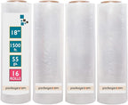 16 Rolls 18" x 1500 Ft Stretch Wrap Heavy Duty, Industrial Strength Shrink Wrap, 55 Gauge High Performance Stretch Film Replaces 80 Gauge Low Films, Clear Hand Stretch Wrap