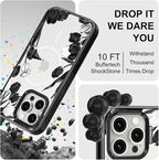 MOSNOVO Case for iPhone 15 Pro Max, [10ft 4X Military-Grade Drop Protection] Durable & Shockproof Phone Case Cover Design for iPhone 15 Pro Max - Black White Tulips - Clear Black