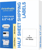 1000 Half Sheet Self Adhesive Shipping Labels for Laser & Inkjet Printers - 500 Sheets, 2 per Page Shipping Labels, 8.5" x 5.5" Half Sheet Labels