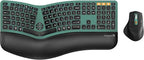 ProtoArc Ergonomic Wireless Keyboard Mouse, EKM01 Plus Full Size Ergo Bluetooth Keyboard Mouse Combo, Split Design, Wrist Rest, Multi-Device, Rechargeable, for Windows/Mac OS - Green