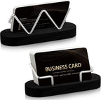 Amyhill 2 Pieces Wood Business Card Holder for Desk Wooden Business Card Display Stand Postcard Holder for Office Home Desktop (Black)