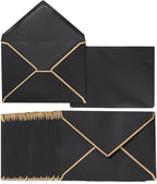 50 Pack Black A6 Envelopes 4x6 Self-Adhesive V Flap Envelopes with Gold Border for Office, Greeting Card, Wedding, Graduation, Baby Shower, Parties, Invitations (Black, 4x6)