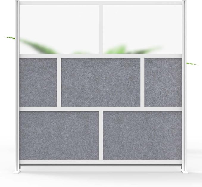 Stand Up Desk Store Expanse Modular Wall | 70'' x 70'' Wall | Expandable Partition Room Divider with Rearrangeable Frosted Acrylic & Sound Absorbent Panels (Silver Frame)