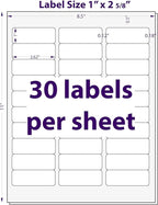 1" x 2-5/8", 25 Sheets, 750 Mailing Address Labels, White Sticker Labels for Laser & Inkjet Printers, Permanent Adhesive