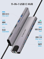 Lemorele Aluminium USB C Laptop Docking Station Dual Monitor 11 in 1 Hub Adapter w/ 2 HDMI 4K, 100W PD, Gigabit Ethernet, SD/TF, 4 USB3.0/USB2.0, USB C 3.0, for Dell HP Lenovo Surface Typc C Laptop