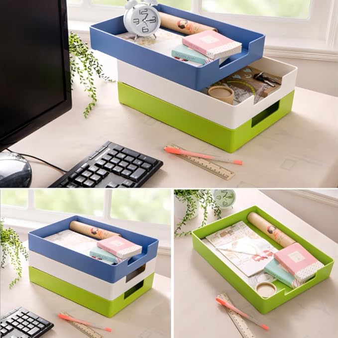 Letter-Size Tray, A4 Plastic Paper Holder File Organizer, Stackable Letter Tray for Office, School, Home Storage (Green)