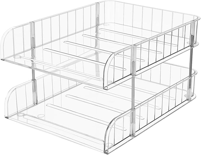 Stackable Letter Tray Papers Organizers, A4 Size Desk Organizer Tray for Letter Paper Stationery Desk Accessories, Plastic Black Paper Holder File Organizer for Office, School, Home (Clear)