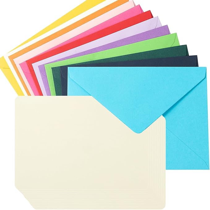 A7 Colorful Envelopes and Blank Cards 24 Pieces A7 Envelopes and 24 Pieces 5x7 Cream Color Flat Cards for Weddings, Invitations, Birthday, Baby Shower (Cream/Multicolor)
