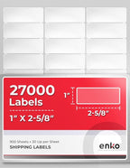 enKo 1 x 2-5/8 Inch 30 Up Return Mailing Address Labels White Printable FBA Labels (900 Sheets, 27,000 Labels)