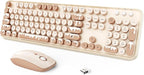 Wireless Keyboard and Mouse Combo, 2.4 GHz Wireless Full-Sized Typewriter Keyboard with Round Keycaps for Windows, Computer, Desktop, PC, Laptop (Ice Cream)