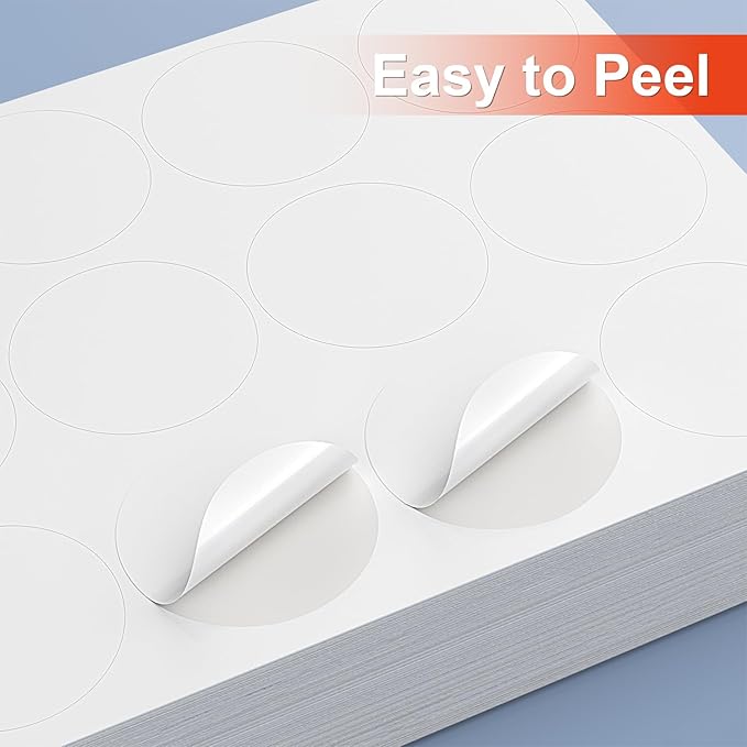 Methdic 2.5" Diameter High Visibility Printable Round Labels，Matte White，360 Customizable Blank Stickers