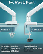 Single Monitor Desk Mount, 13-32 inch Adjustable Gas Spring Monitor Arm, Computer Monitor Stand Holder with Clamp and Grommet Base, Fits 4.4 to 22lbs Screens, VESA Mount Bracket, White, Freelift Pro